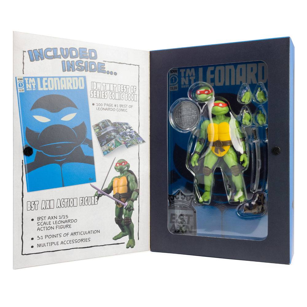 Teenage Mutant Ninja Turtles BST AXN x IDW Action Figure & Comic Book Leonardo Exclusive 13 cm